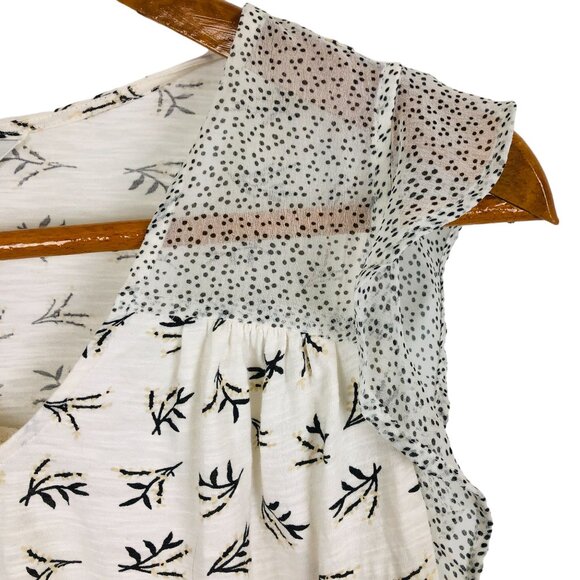 Lucky Brand Women's V-neck Top Sz Small Sheer Polka Dot Sleeves Floral Print - Picture 5 of 9